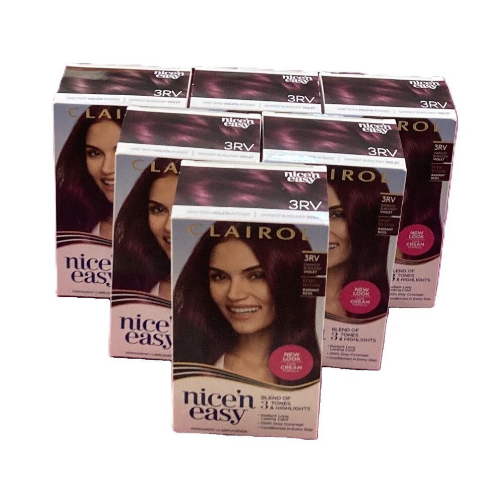 6X Clairol Nice N' Easy Hair Dye Color. 3RV Darkest Burgundy Violet. BRAND NEW
